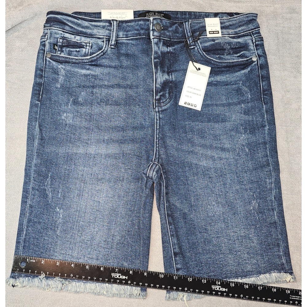 Judy Blue Womens XL Shorts High Rise Distressed Raw Hem Denim Cuttoff Stretchy - Picture 13 of 16